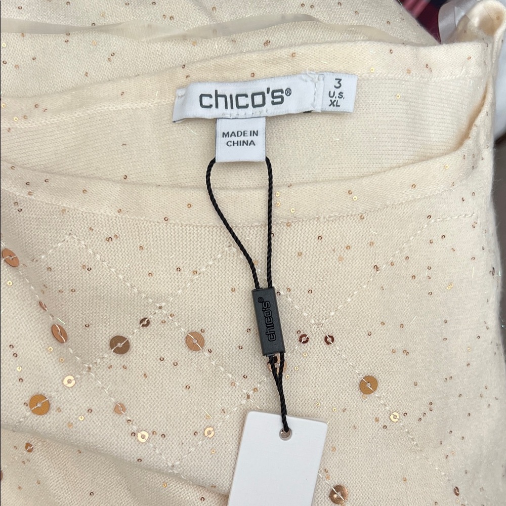 Chico's English Cream Scatter Sequin Long Sleeve Pullover Sweater, NWT, Chicos 3 - Picture 11 of 14